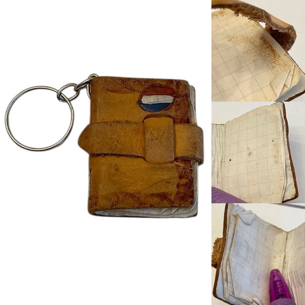 Paraguay Brown Leather Mini Notebook Souvenir Keychain with Strap Closure